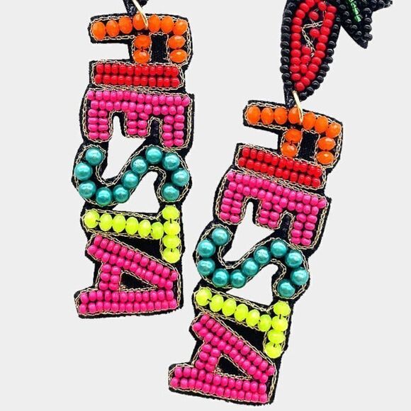 Chili Pepper Fiesta Seed Beaded Earrings - Picture 2 of 5